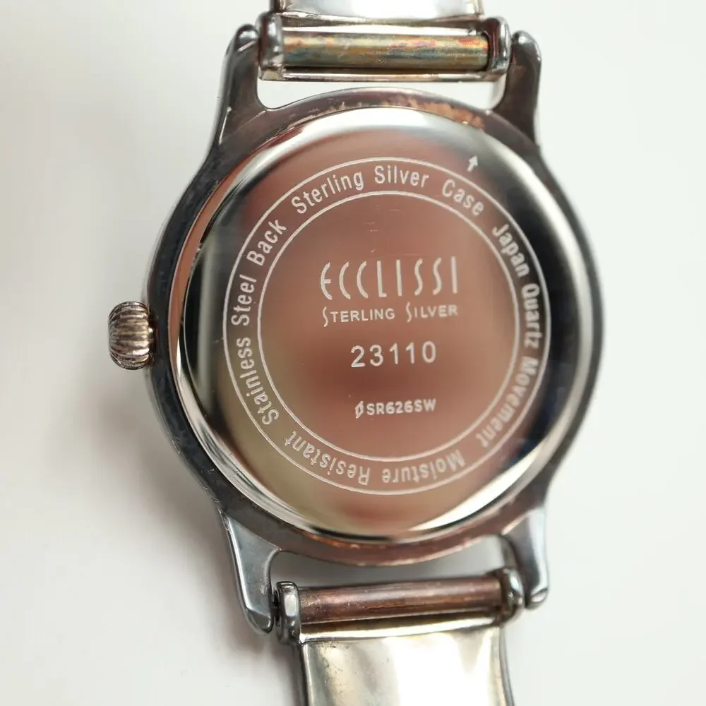 Ecclissi Sterling Silver 925 Womens 29mm Watch Bracelet Leather w New Battery